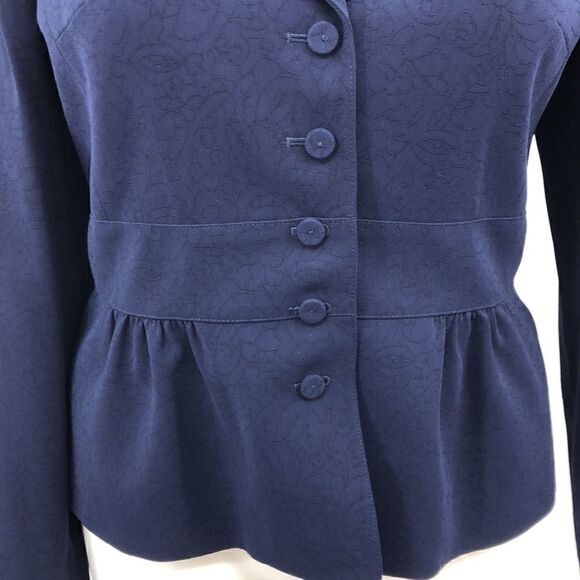 Liz Claiborne navy blue leaf print fitted blazer - Picture 2 of 6